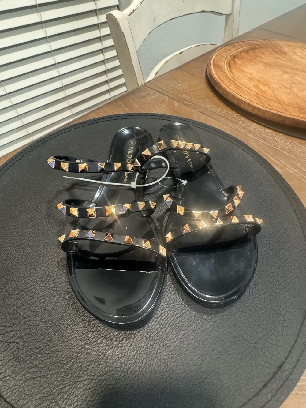 Black Studded Strappy Flat Sandals